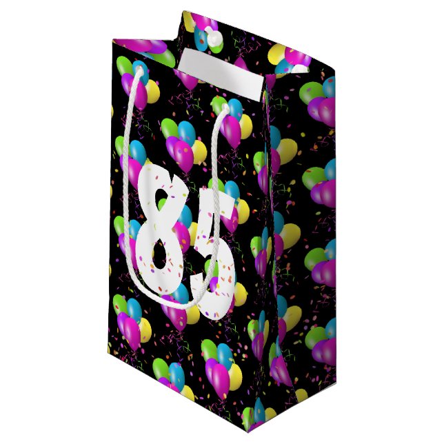 85th Birthday Balloons and Confetti Small Gift Bag (Front Angled)