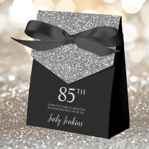 85th Birthday Black Silver Glitter Thank You Favour Box