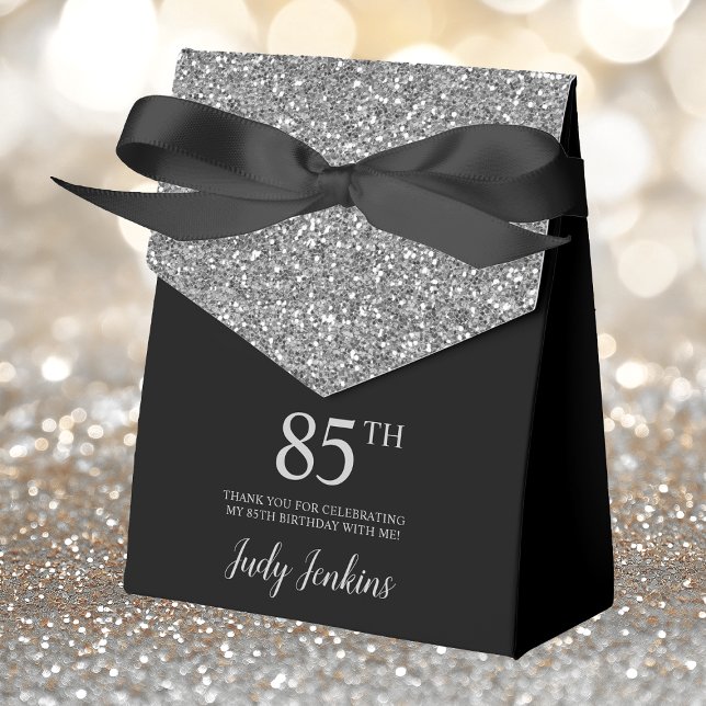 85th Birthday Black Silver Glitter Thank You Favour Box (Creator Uploaded)