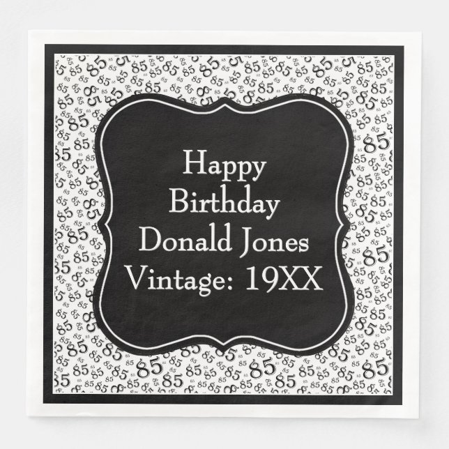 85th Birthday Black/White Bracket Number Pattern Napkin (Front)