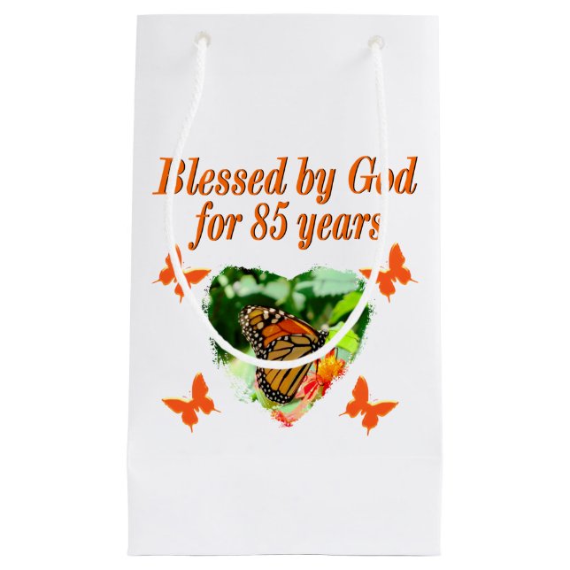 85TH BIRTHDAY BLESSED BY GOD BUTTERFLY DESIGN SMALL GIFT BAG (Front)