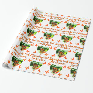 85TH BIRTHDAY BLESSED BY GOD BUTTERFLY DESIGN WRAPPING PAPER