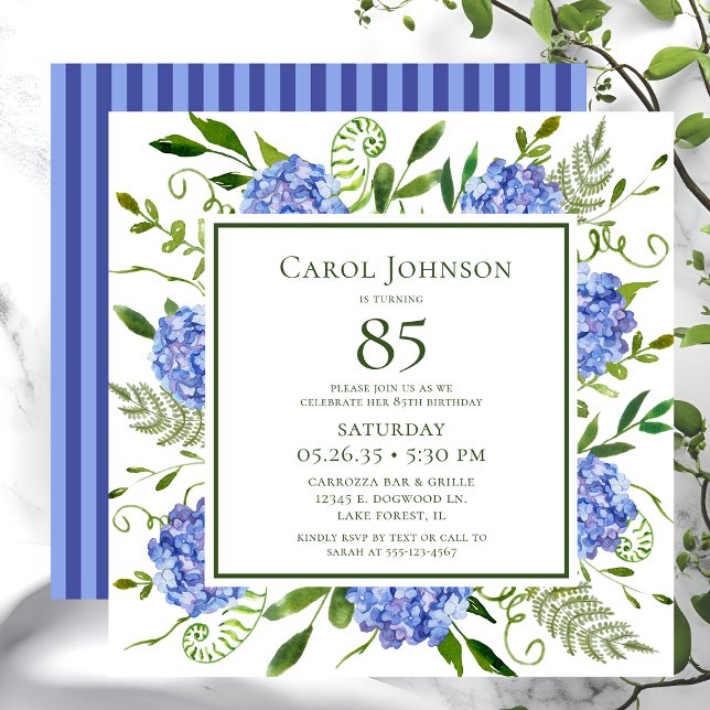 85th Birthday Blue Hydrangeas Invitation (Creator Uploaded)
