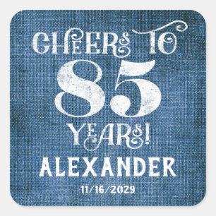 85th Birthday Blue Linen Thank You Favor Stickers