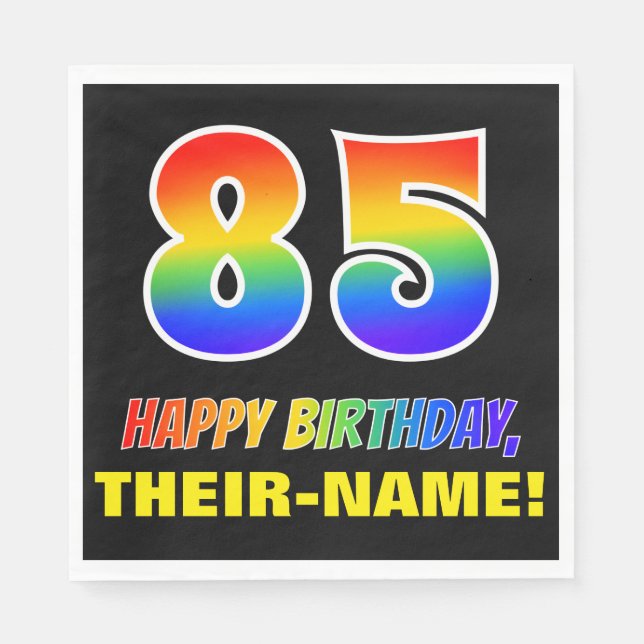85th Birthday: Bold, Fun, Simple, Rainbow 85 Napkin (Front)
