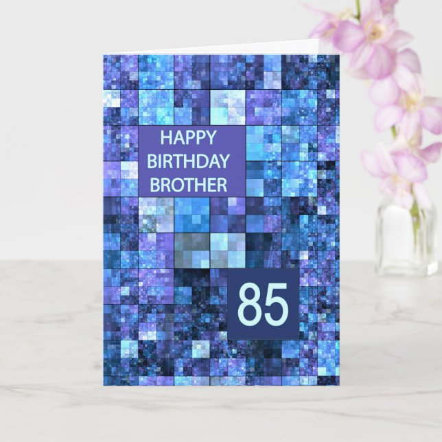 85th Birthday Brother, Blue Squares, Card (Orchid)