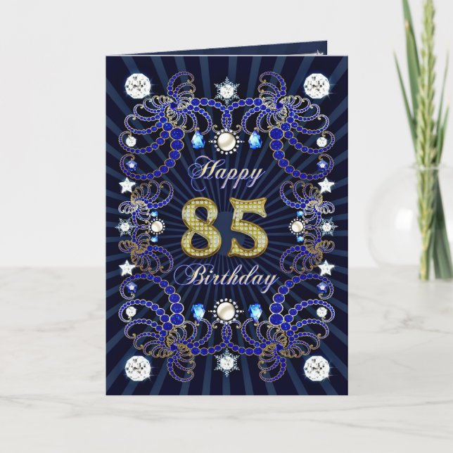 85th birthday card with masses of jewels (Front)
