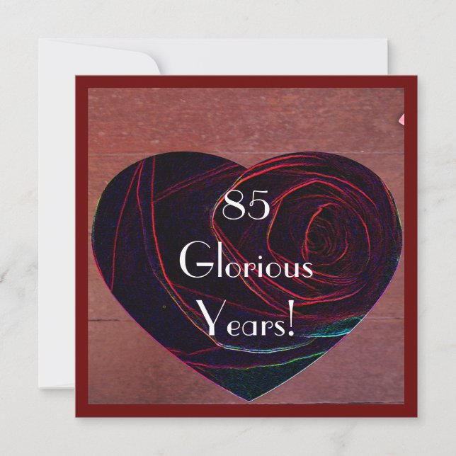 85th Birthday Celebration-Red Rose Heart Invitation (Front)