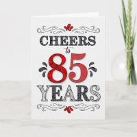 85th Birthday Cheers in Red White Black Pattern