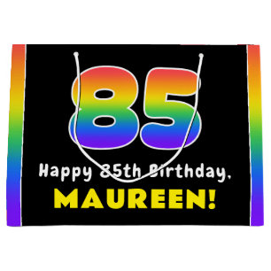 85th Birthday: Colorful Rainbow # 85, Custom Name Large Gift Bag