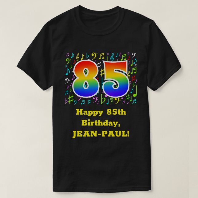85th Birthday: Colourful Music Symbols, Rainbow 85 T-Shirt (Design Front)