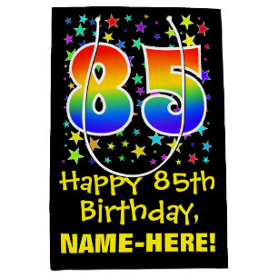 85th Birthday: Colourful Stars Pattern & Rainbow 8 Medium Gift Bag