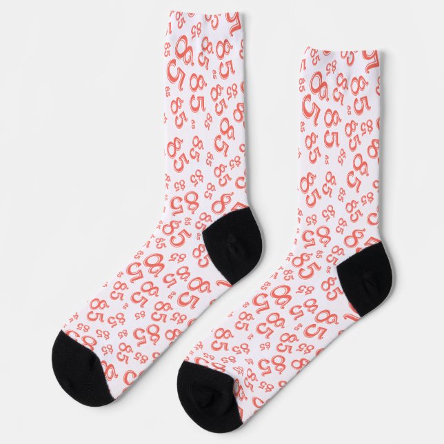 85th Birthday Coral Random Number Pattern Socks (Left)