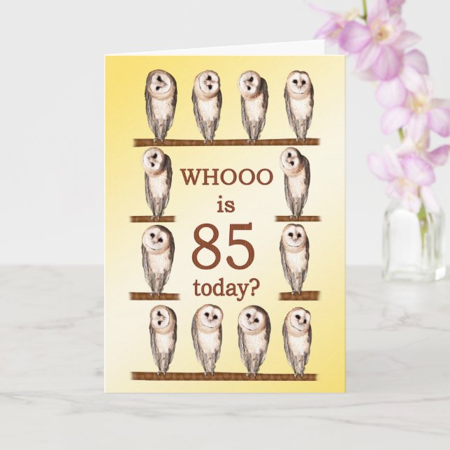 85th Birthday, Curious Owls Card (Orchid)