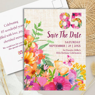 85th Birthday Elegant Floral Garden Butterflies Announcement Postcard