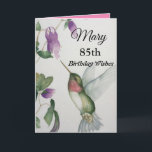 85th Birthday Elegant Hummingbird Greeting Card<br><div class="desc">Celebrate her 85th birthday with an elegant hummingbird design on a charming greeting card. Created from my original waterpainting, the lovely little bird and flower image will brighten the day for birdwatchers, gardeners and nature lovers. The special woman in your life will love the pastel colours of cream, pink and...</div>