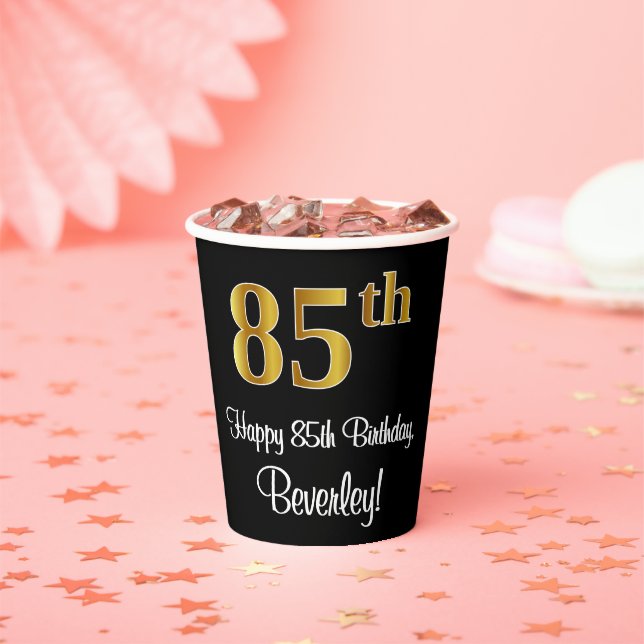 85th Birthday - Elegant Luxurious Faux Gold Look # Paper Cups (Insitu)