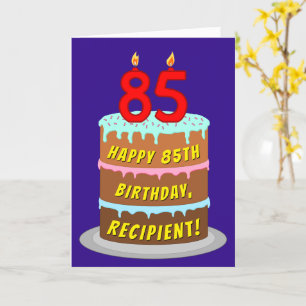 85th Birthday: Fun Cake and Candles + Custom Name Card