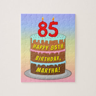 85th Birthday: Fun Cake and Candles + Custom Name Jigsaw Puzzle