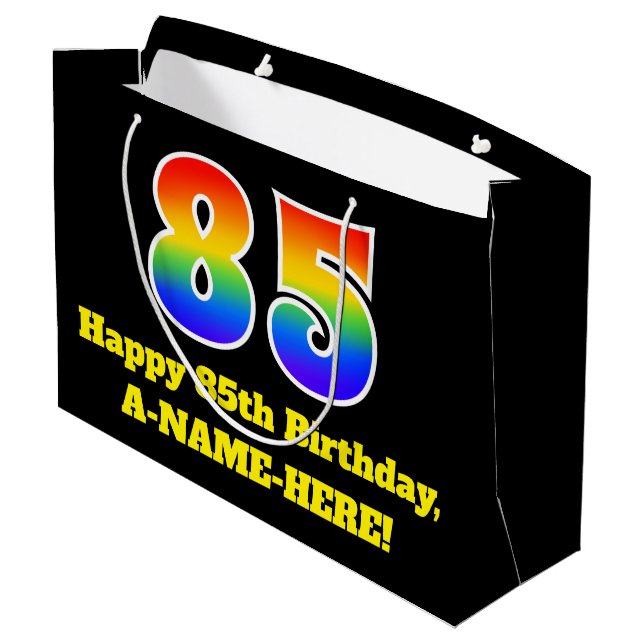 85th Birthday ~ Fun, Colourful, Vibrant, Rainbow 8 Large Gift Bag (Back Angled)