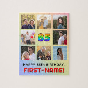 85th Birthday: Fun Rainbow #, Custom Name & Photos Jigsaw Puzzle