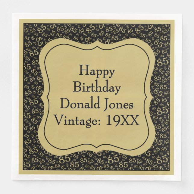 85th Birthday Gold/Black Bracket Number Pattern Napkin (Front)