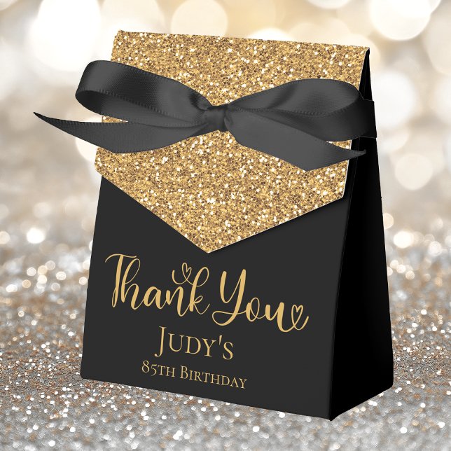 85th Birthday Gold Glitter Black Thank You Favour Box (Creator Uploaded)