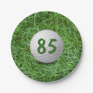 85th Birthday Golf Ball on Grass Paper Plate