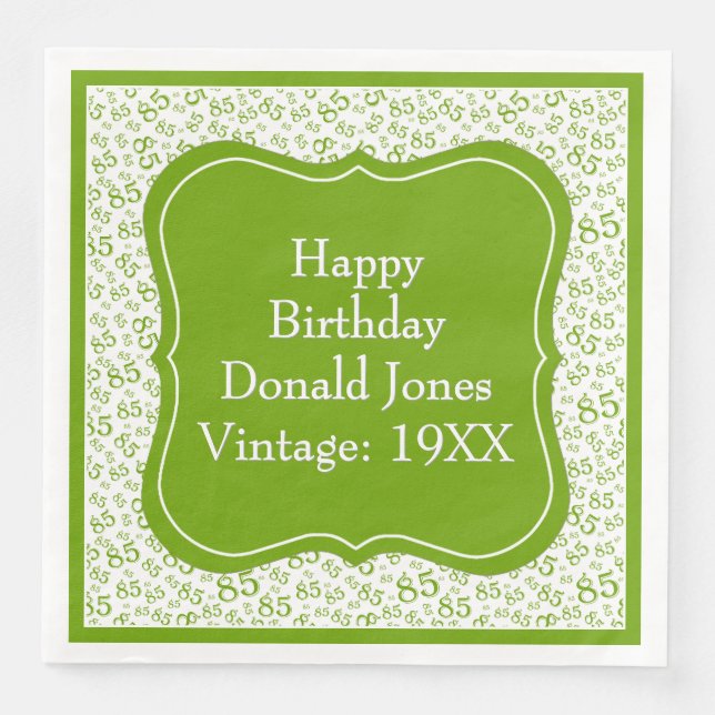85th Birthday Green/White Bracket Number Pattern Napkin (Front)