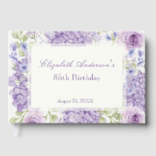 85th Birthday Guest Book Elegant Purple Floral