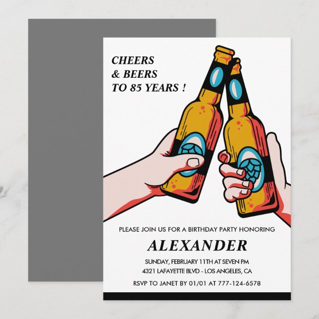 85th birthday invitations Cheers and Beers Men (Front/Back)