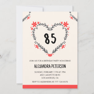 85th birthday invitations for her floral heart