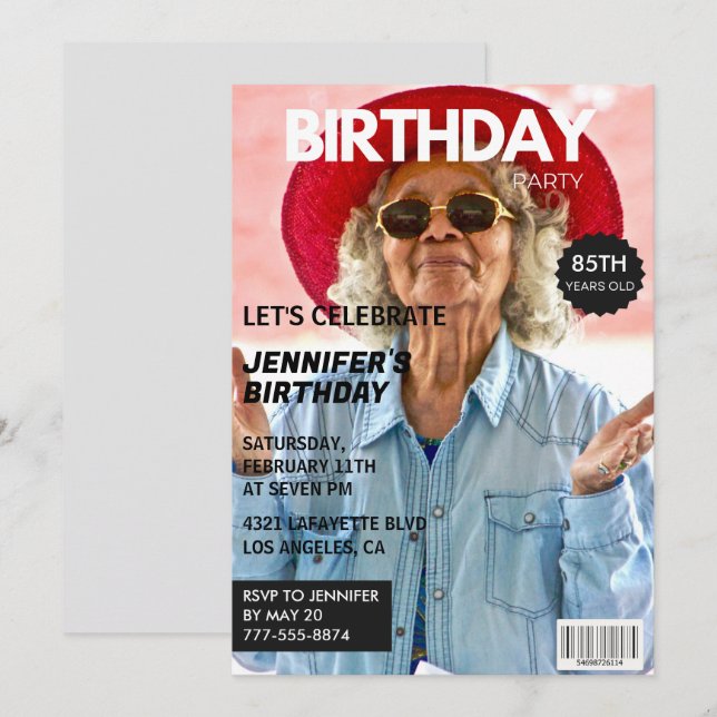 85th birthday invitations for her Magazine Cover (Front/Back)