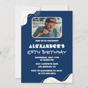 85th birthday invitations Men Photo Simple Navy