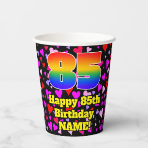 85th Birthday: Loving Hearts Pattern, Rainbow 85 Paper Cups