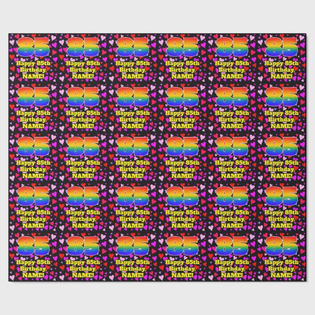 85th Birthday: Loving Hearts Pattern, Rainbow # 85 Wrapping Paper (Seam)