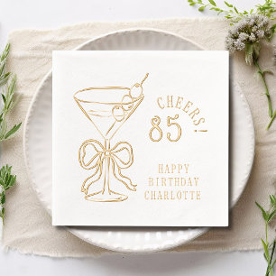 85th Birthday Martini Cheers Gold Foil Name Napkins