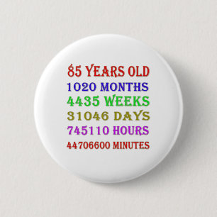 85th Birthday Milestones 6 Cm Round Badge