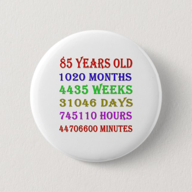 85th Birthday Milestones 6 Cm Round Badge (Front)