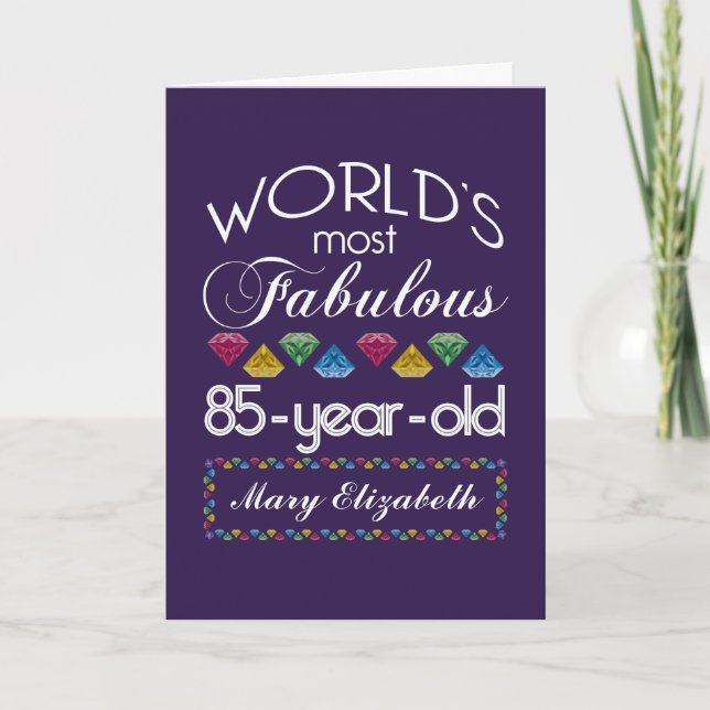 85th Birthday Most Fabulous Colourful Gems Purple Card (Front)