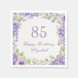 85th Birthday Napkins Elegant Purple Floral