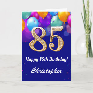 85th Birthday Navy Blue and Gold Colourful Balloon Card