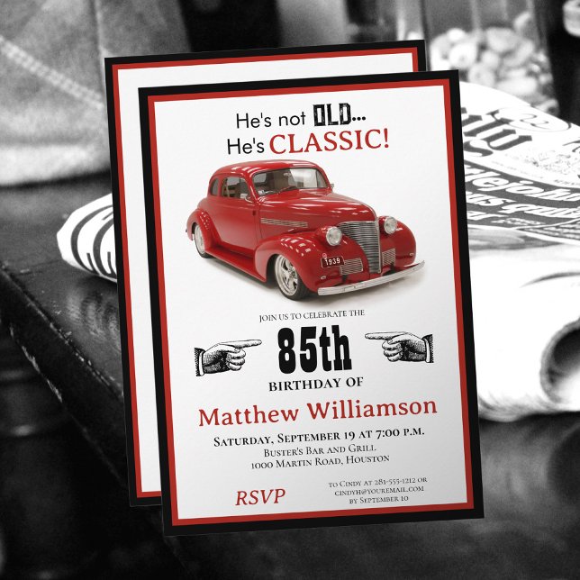 85th Birthday Not Old But Classic 1939 Coupe Men's Invitation (Creator Uploaded)
