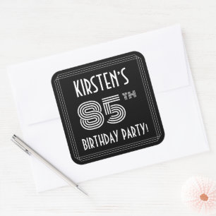 85th Birthday Party: Art Deco Style & Custom Name Square Sticker