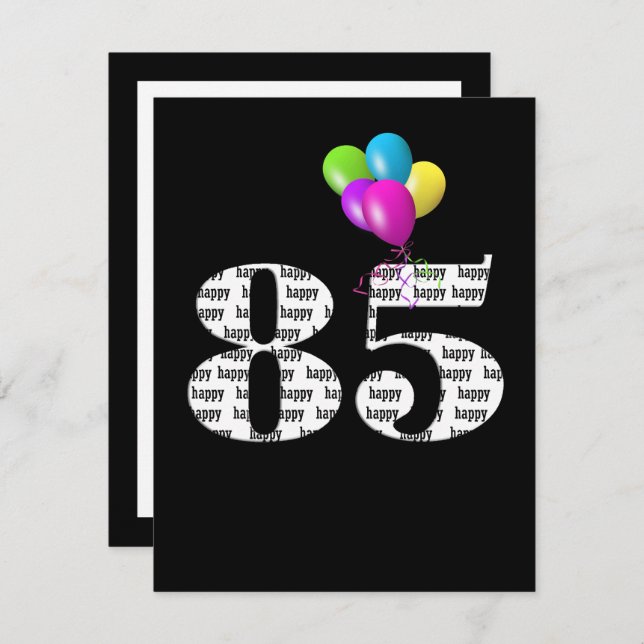 85th Birthday Party Balloons On Black Holiday Card (Front/Back)