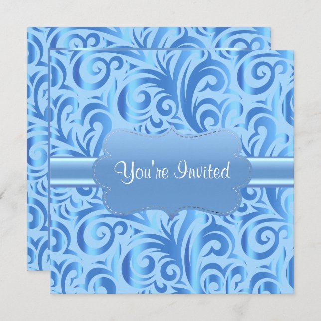 85th Birthday Party | Blue, Silver & White Verder Invitation (Front/Back)