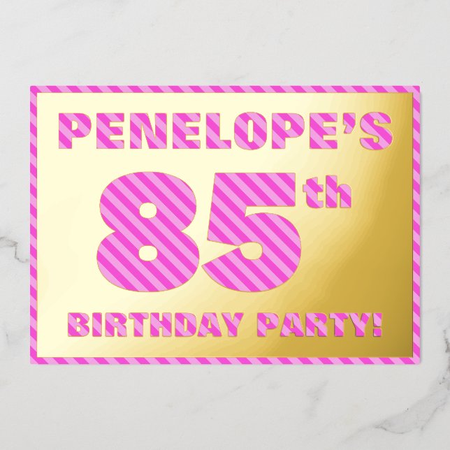 85th Birthday Party — Bold, Fun, Pink Stripes # 85 (Front)