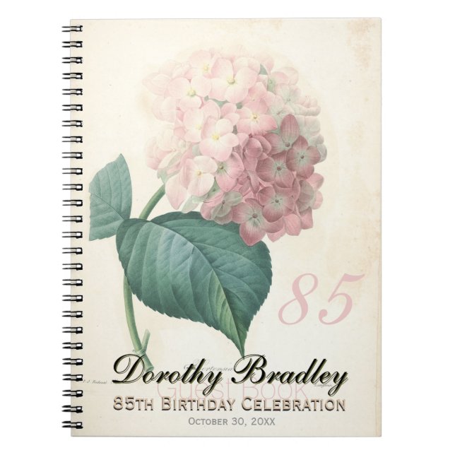 85th Birthday Party Botanical Hydrangea Guest Book (Front)