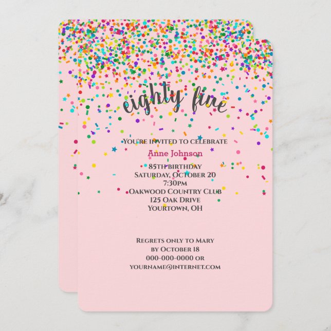 85th Birthday Party confetti Invitation (Front/Back)