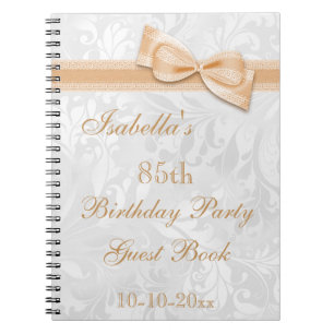 85th Birthday Party Damask and Bow Spiral Notebook